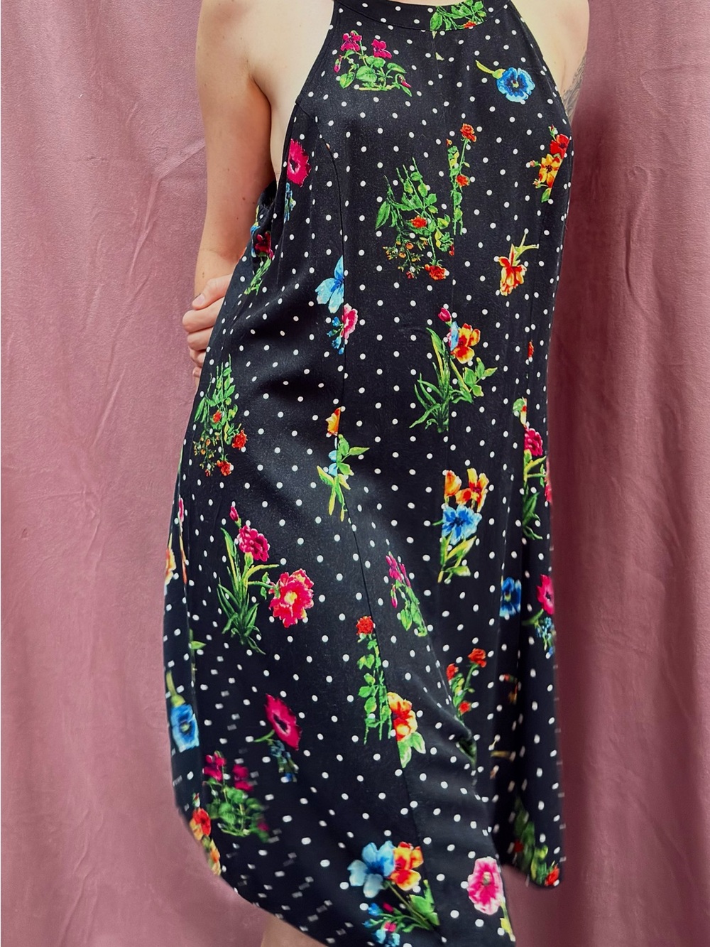 Floral Polka Dot Open Back Romper Dress 1X
